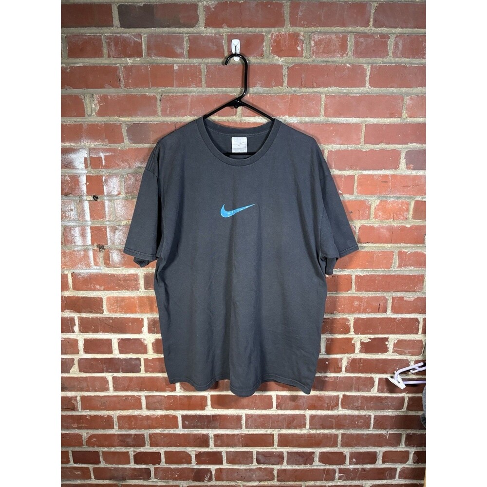 Vintage Y2k Nike Swoosh Silver Tag Grey Shirt Blue Logo Short Sleeve Basic XL